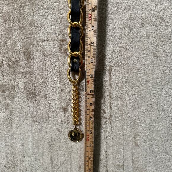 The Limited Black Leather Gold Chain Belt Coin Charm 39.5” Designer Inspired main image 3